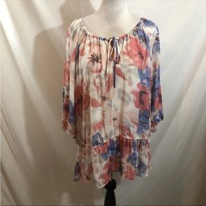 Studio Works Pastel Floral Sheer Pullover Blouse - Women’s 3X, Bust 26”